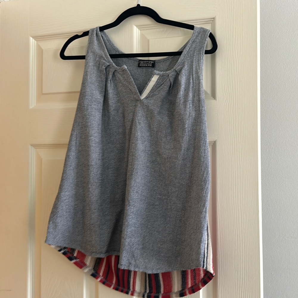 Papermoon Gray and Red Tank Top with Unique Hem Design